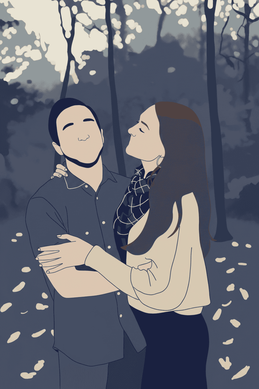 Faceless portrait illustration in a deep indigo palette