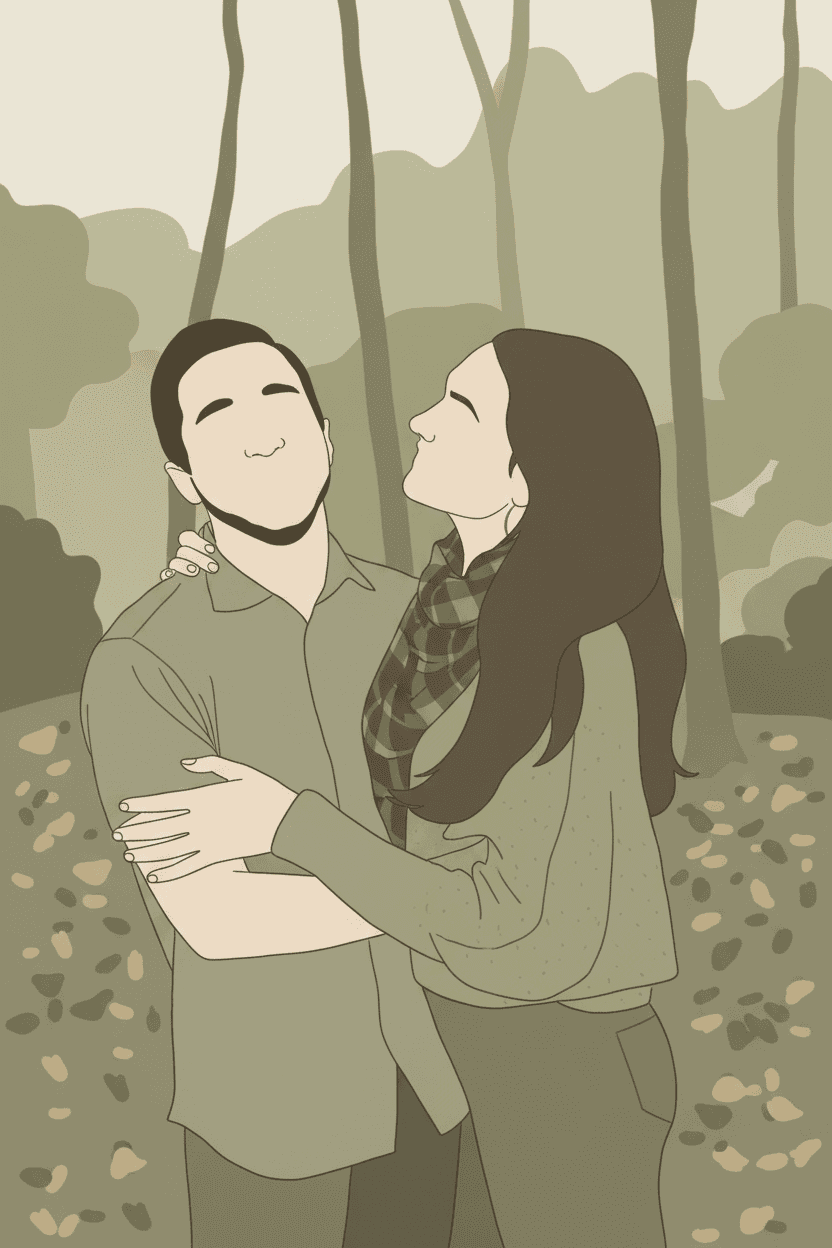 Faceless line-art portrait in a soft sage palette